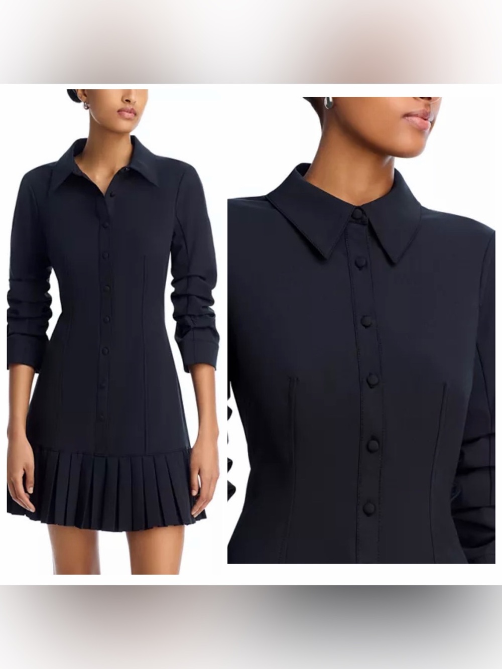 $425 Cinq à Sept Lucilla Drop Waist Pleated Hem Navy Shirt Dress 0 - Picture 2 of 10